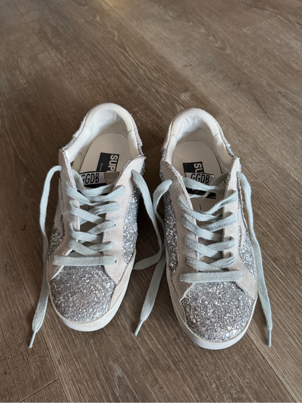 Authentic Golden Goose Super-Star in silver glitter